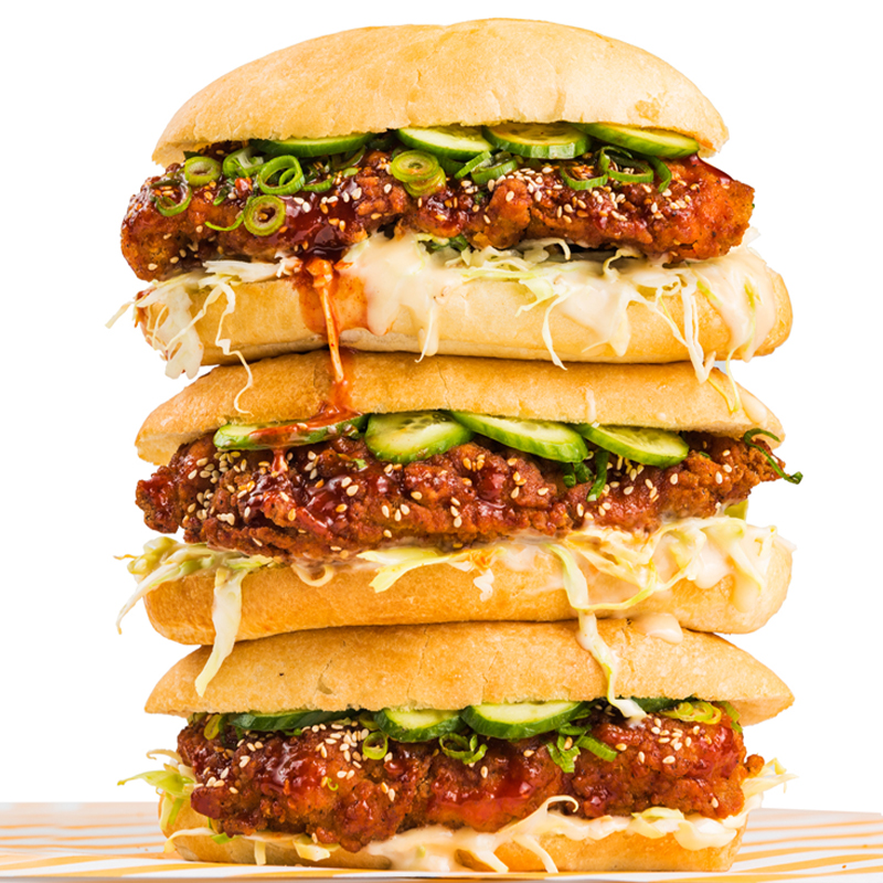 Stack of Starbird Chicken sandwiches